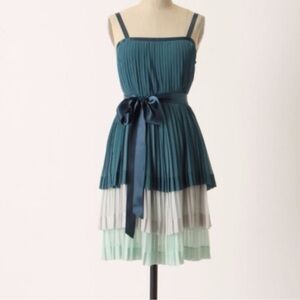Anthropologie x Girls from Savoy Teal Colorblock Pleated Dress